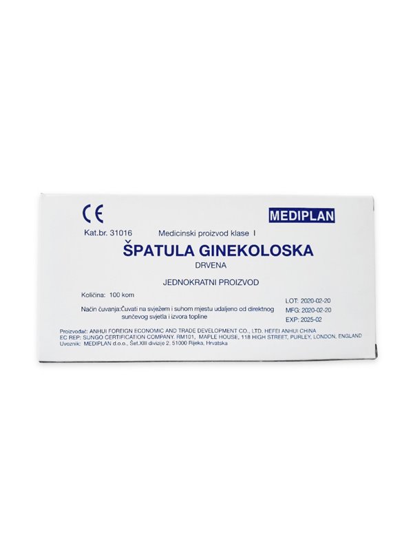 Pakiranje ginekoloških drvenih špatula, 100 komada
