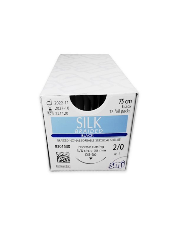 Kirurški konac silk 75 cm, 2/0, igla 3/8, 30 mm